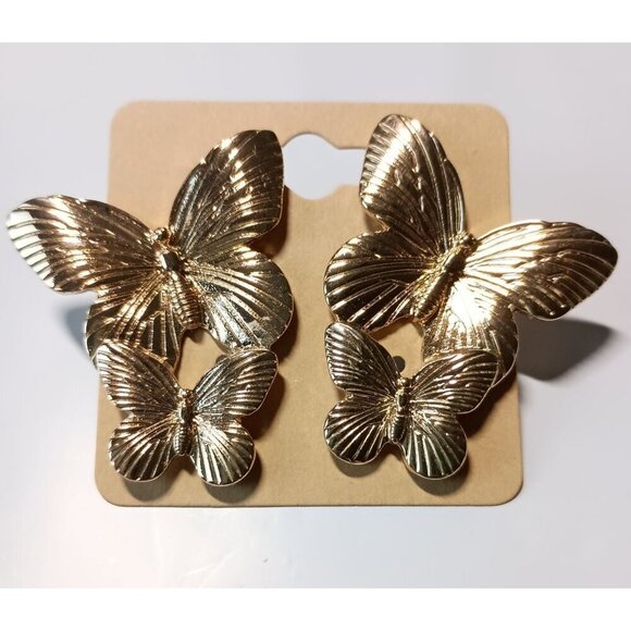 🦋 Elegant Goldtone Double Butterfly Earrings – Delicate & Stylish, New in Box - Picture 1 of 3